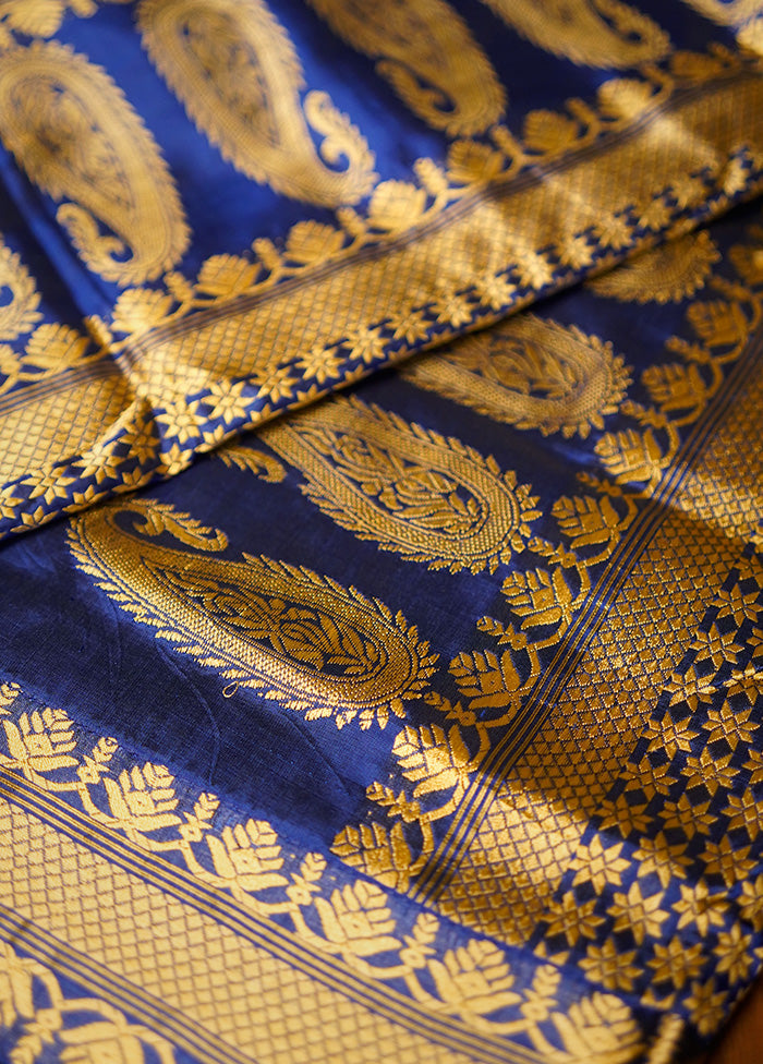 Blue Assam Pure Silk Saree With Blouse Piece - Indian Silk House Agencies