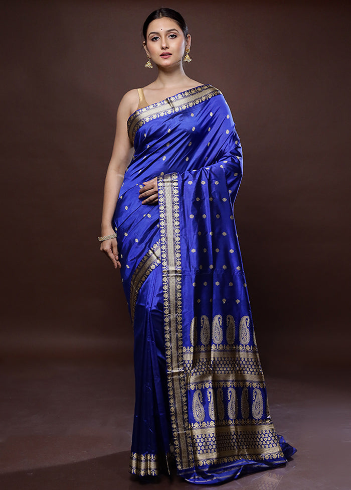 Blue Assam Pure Silk Saree With Blouse Piece - Indian Silk House Agencies