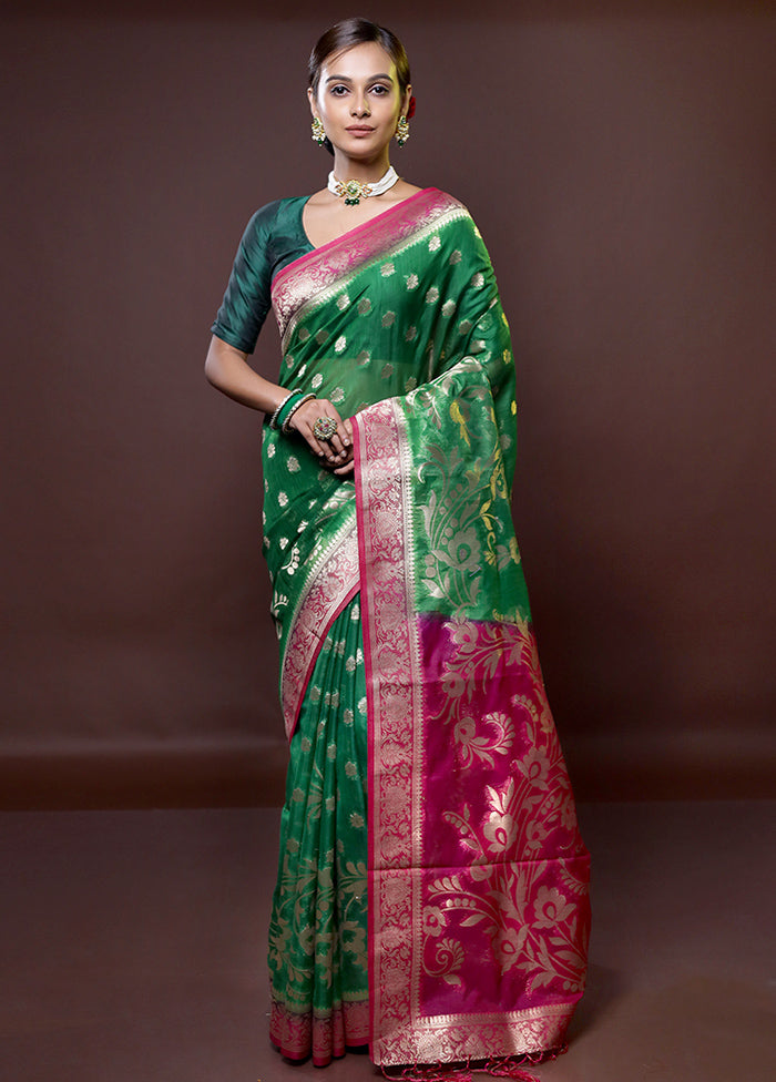 Green Dupion Silk Saree With Blouse Piece