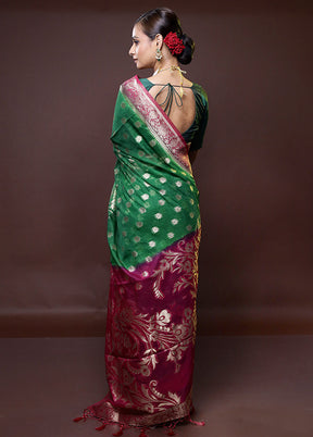 Green Dupion Silk Saree With Blouse Piece