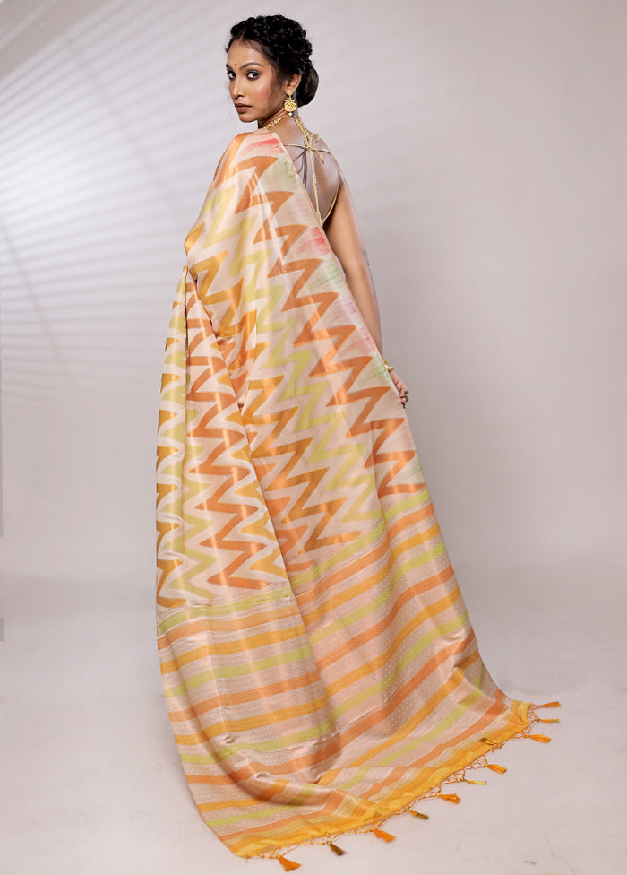 Cream Dupion Silk Saree With Blouse Piece