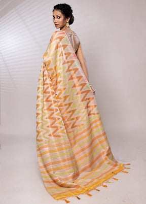 Cream Dupion Silk Saree With Blouse Piece