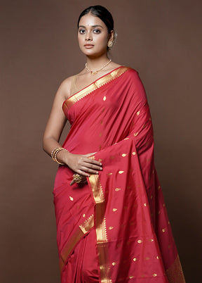 Pink Kanjivaram Silk Saree With Blouse Piece