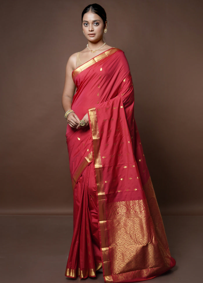 Pink Kanjivaram Silk Saree With Blouse Piece