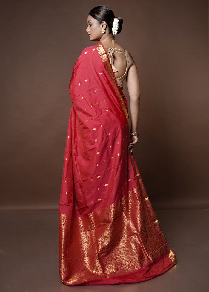 Pink Kanjivaram Silk Saree With Blouse Piece