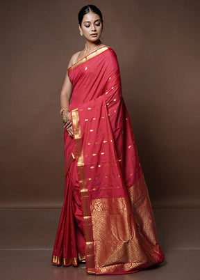 Pink Kanjivaram Silk Saree With Blouse Piece