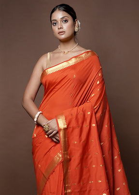 Orange Kanjivaram Silk Saree With Blouse Piece