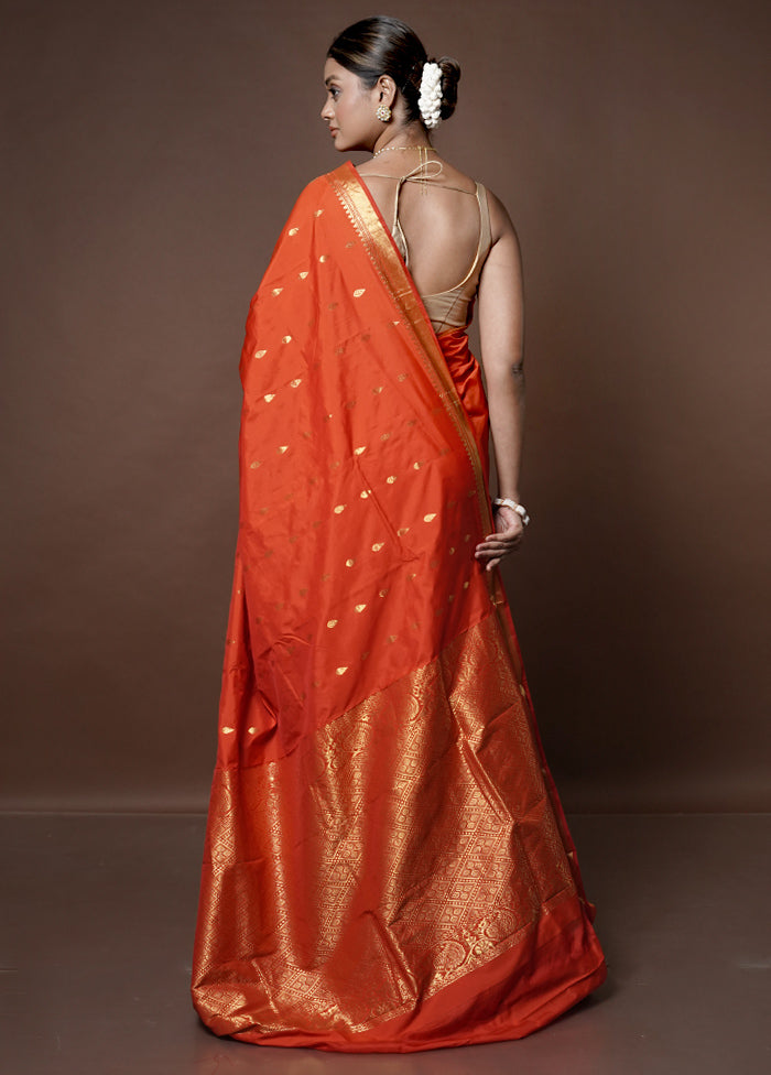 Orange Kanjivaram Silk Saree With Blouse Piece