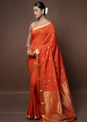 Orange Kanjivaram Silk Saree With Blouse Piece