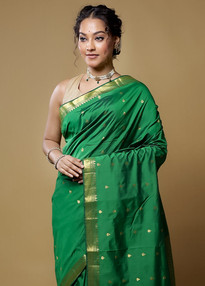 Green Kanjivaram Silk Saree With Blouse Piece