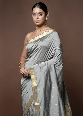 Grey Kanjivaram Silk Saree With Blouse Piece