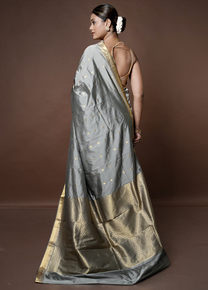 Grey Kanjivaram Silk Saree With Blouse Piece