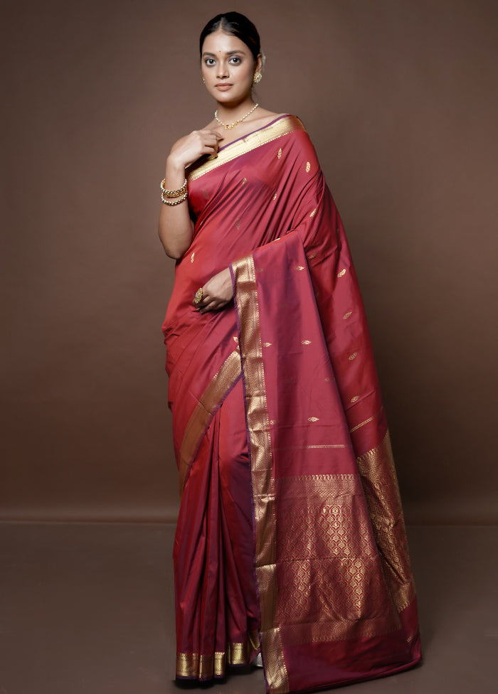 Maroon Kanjivaram Silk Saree With Blouse Piece