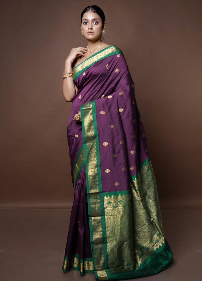 Purple Kanjivaram Silk Saree With Blouse Piece