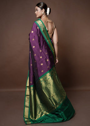 Purple Kanjivaram Silk Saree With Blouse Piece