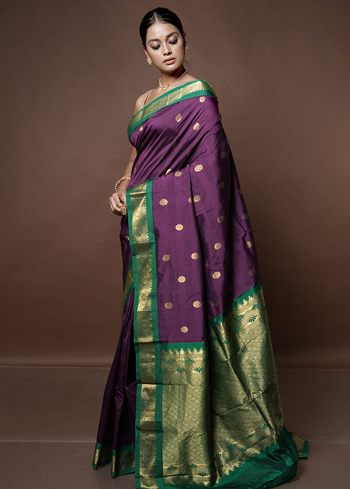 Purple Kanjivaram Silk Saree With Blouse Piece