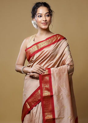 Cream Kanjivaram Silk Saree With Blouse Piece