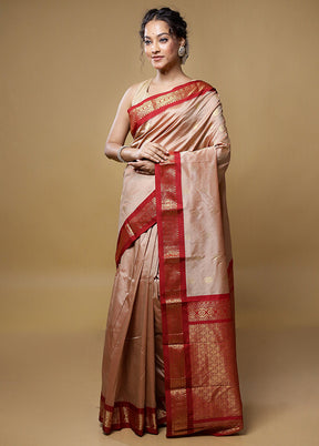 Cream Kanjivaram Silk Saree With Blouse Piece