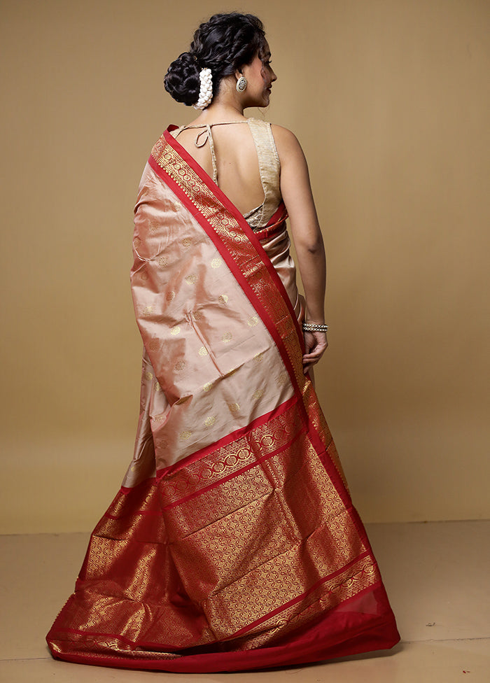 Cream Kanjivaram Silk Saree With Blouse Piece