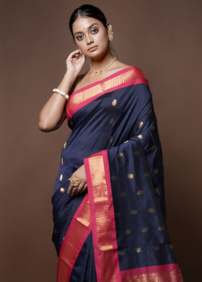 Blue Kanjivaram Silk Saree With Blouse Piece