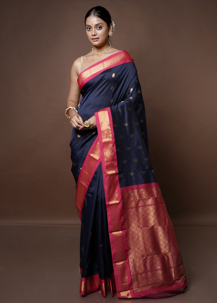 Blue Kanjivaram Silk Saree With Blouse Piece