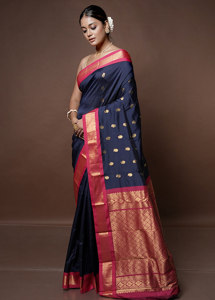 Blue Kanjivaram Silk Saree With Blouse Piece