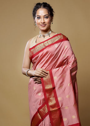 Pink Kanjivaram Silk Saree With Blouse Piece