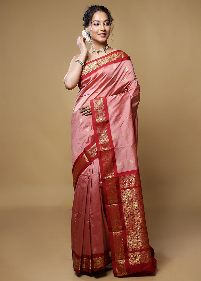 Pink Kanjivaram Silk Saree With Blouse Piece