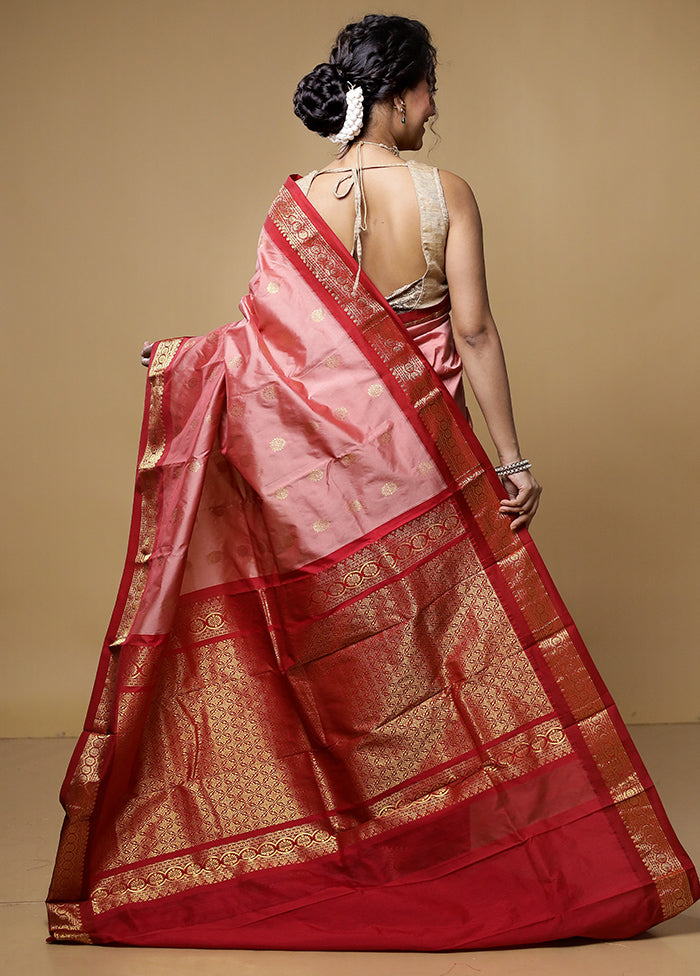 Pink Kanjivaram Silk Saree With Blouse Piece