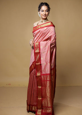 Pink Kanjivaram Silk Saree With Blouse Piece