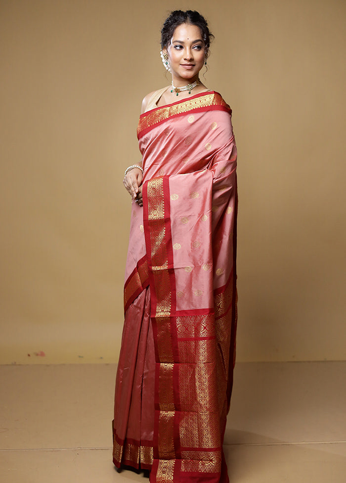 Pink Kanjivaram Silk Saree With Blouse Piece