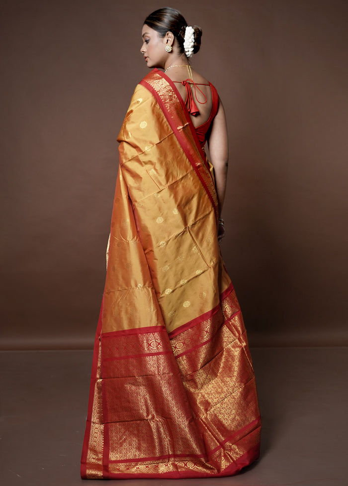 Yellow Kanjivaram Silk Saree With Blouse Piece