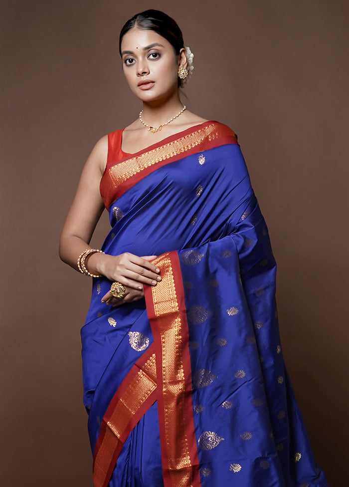 Blue Kanjivaram Silk Saree With Blouse Piece