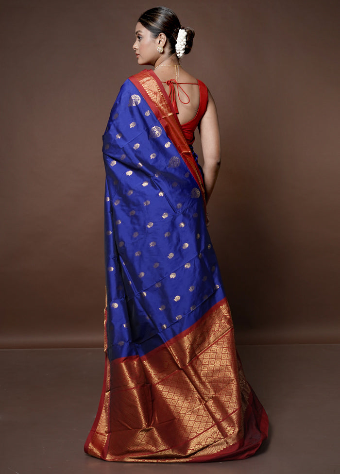 Blue Kanjivaram Silk Saree With Blouse Piece