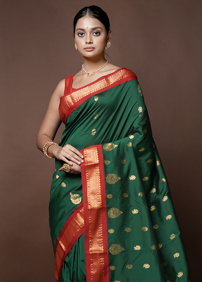 Green Kanjivaram Silk Saree With Blouse Piece