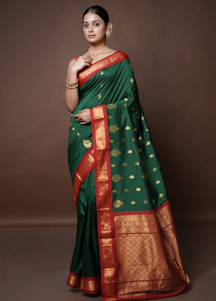 Green Kanjivaram Silk Saree With Blouse Piece