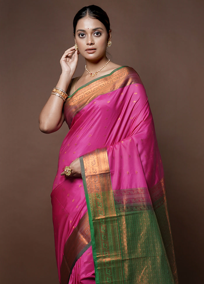 Pink Kanjivaram Silk Saree With Blouse Piece