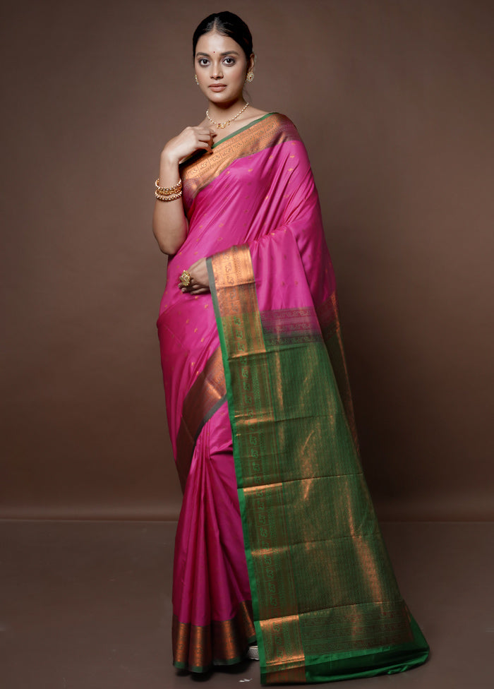 Pink Kanjivaram Silk Saree With Blouse Piece