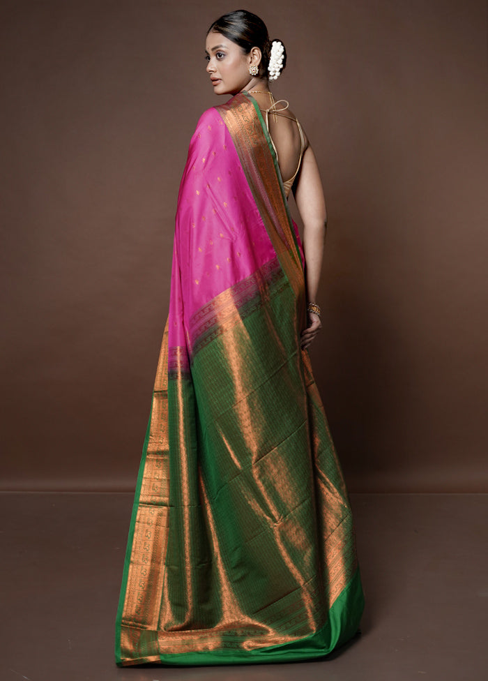 Pink Kanjivaram Silk Saree With Blouse Piece