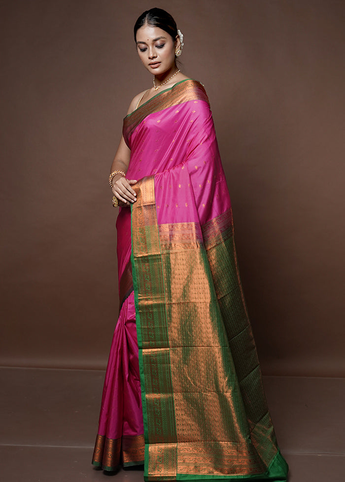 Pink Kanjivaram Silk Saree With Blouse Piece