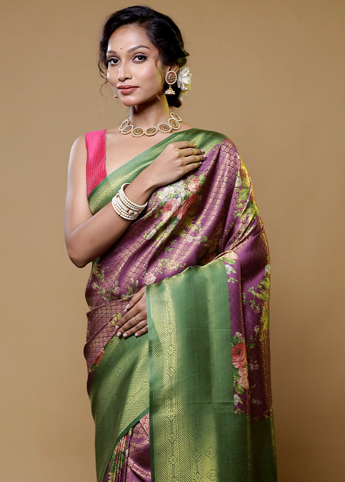 Purple Dupion Silk Saree With Blouse Piece