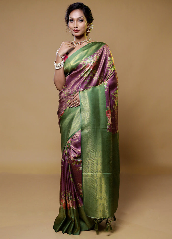 Purple Dupion Silk Saree With Blouse Piece