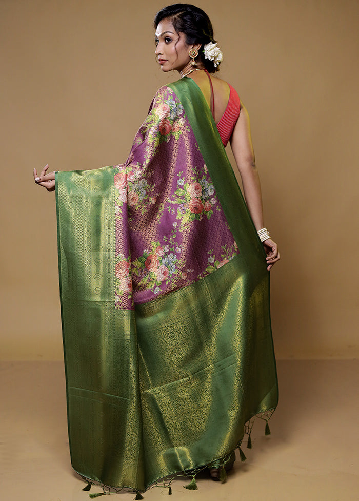 Purple Dupion Silk Saree With Blouse Piece