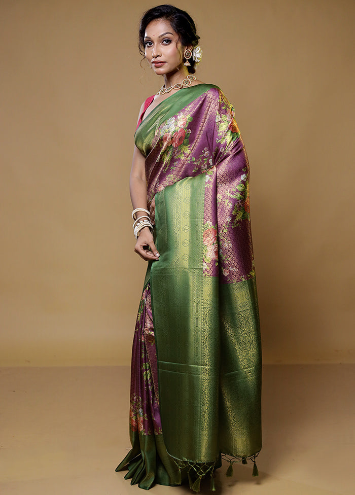 Purple Dupion Silk Saree With Blouse Piece