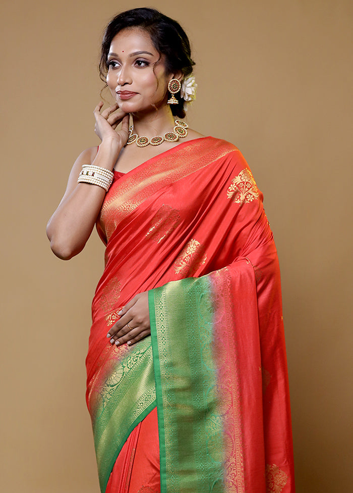 Orange Dupion Silk Saree With Blouse Piece