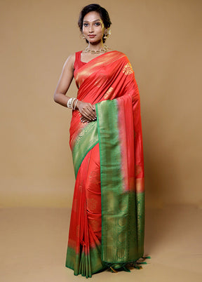 Orange Dupion Silk Saree With Blouse Piece