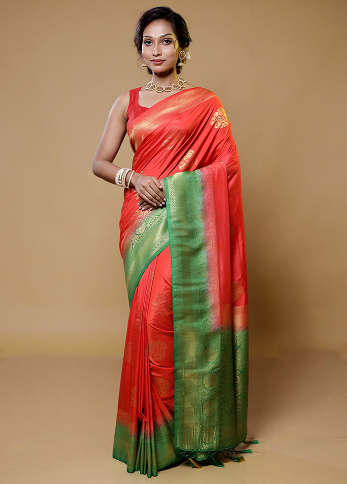 Orange Dupion Silk Saree With Blouse Piece