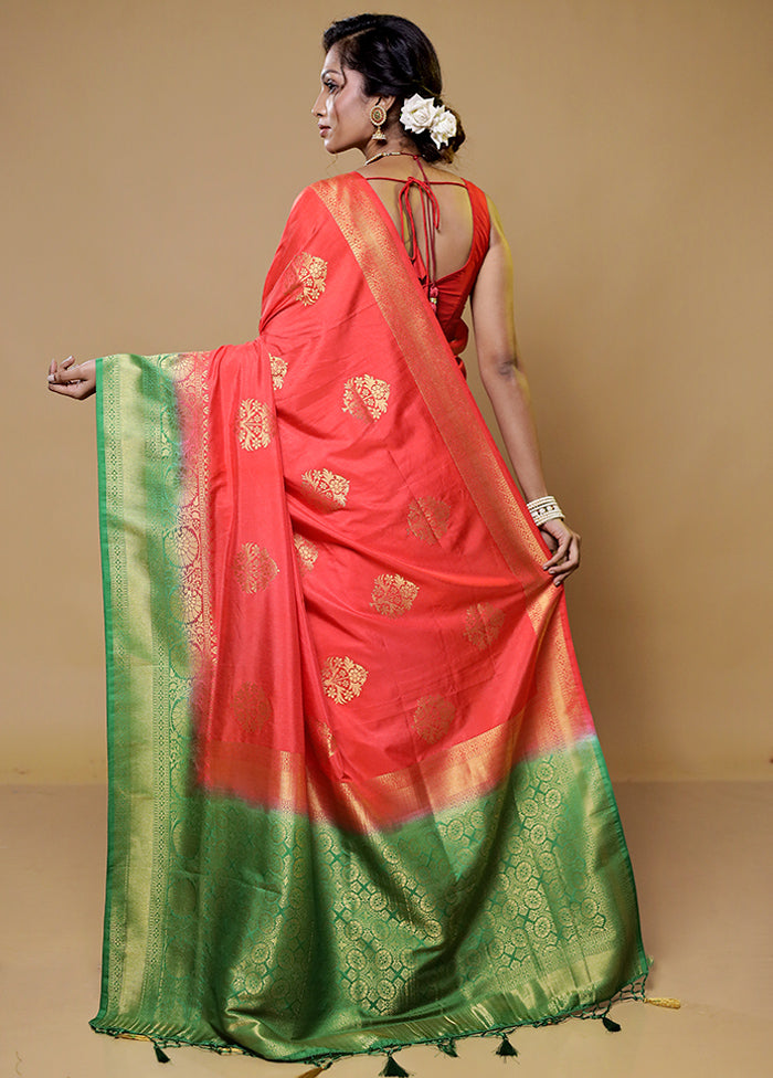 Orange Dupion Silk Saree With Blouse Piece