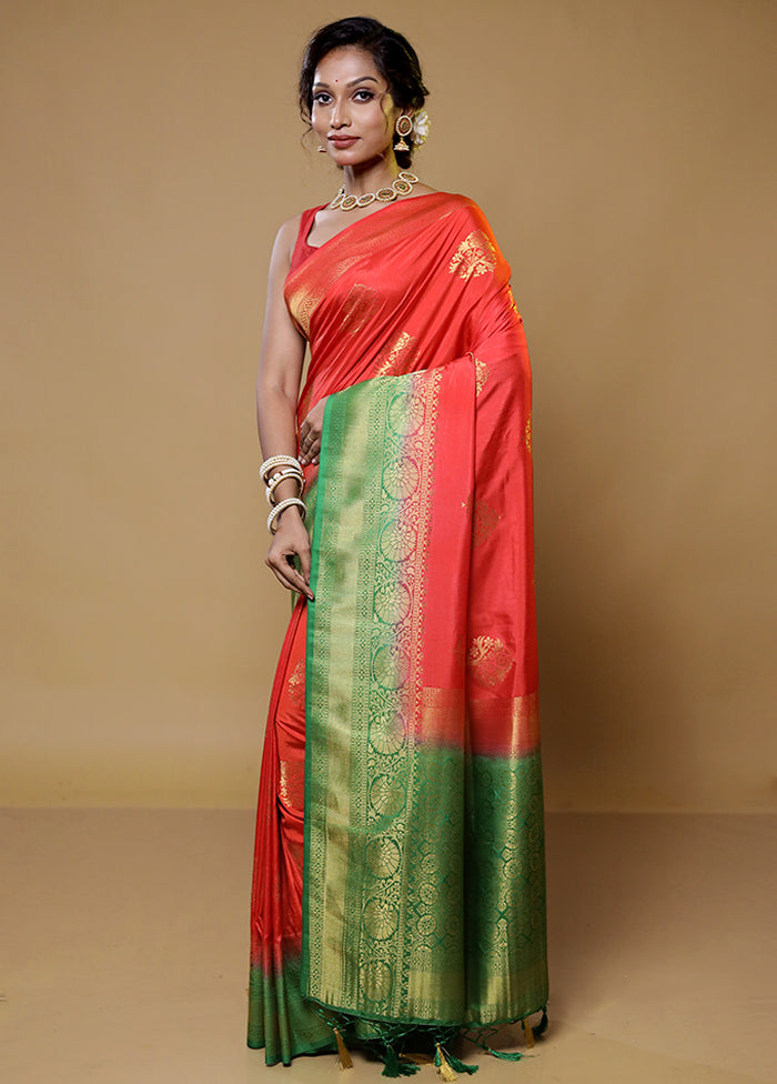 Orange Dupion Silk Saree With Blouse Piece