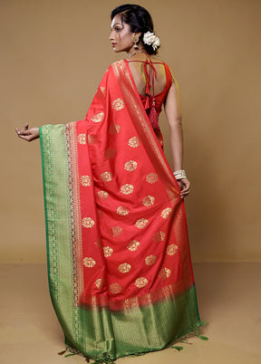 Red Dupion Silk Saree With Blouse Piece